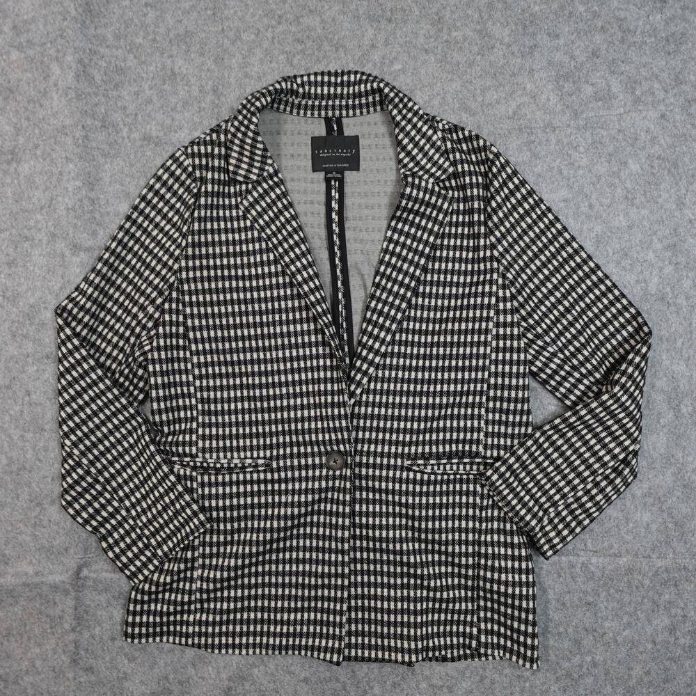 Sanctuary Blazer Womens Medium Knit Unstructured One Button Checked Gingham